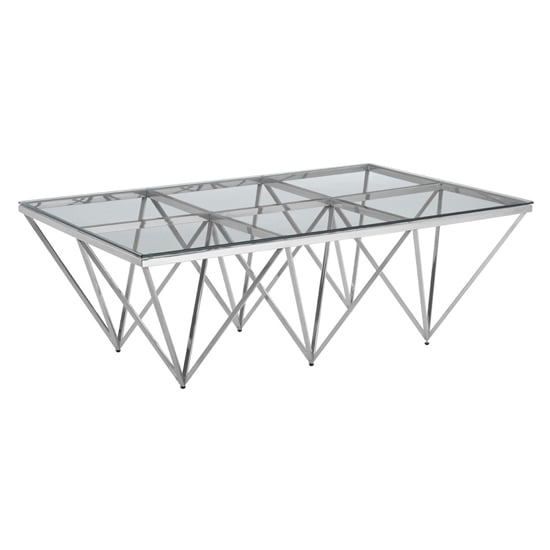 Alluras Large Clear Glass Coffee Table With Silver Spike Frame