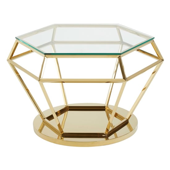 Product photograph of Alluras Large Clear Glass End Table With Diamond Gold Frame from Furniture in Fashion