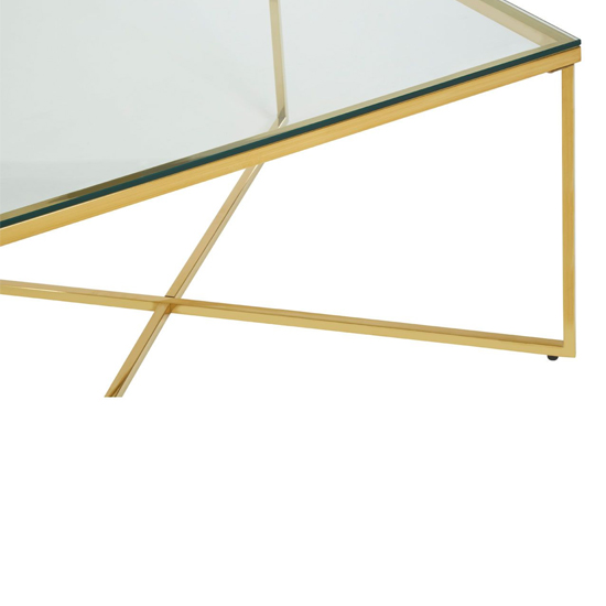 Alluras Large Clear Glass End Table With Gold Metal Frame