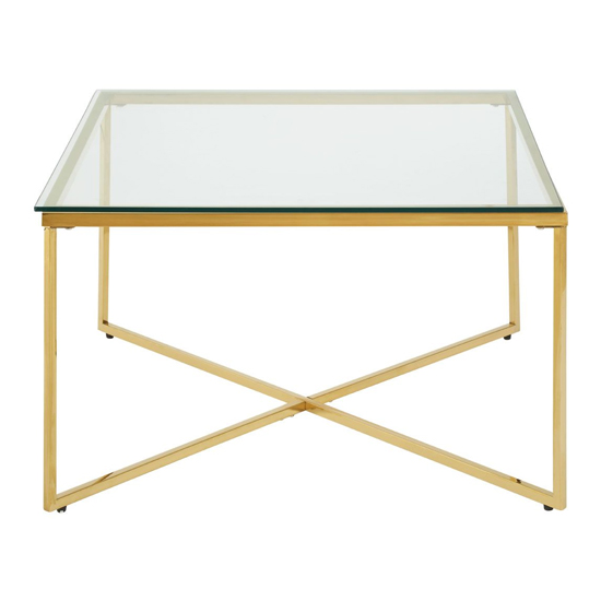 Read more about Alluras large clear glass end table with gold metal frame