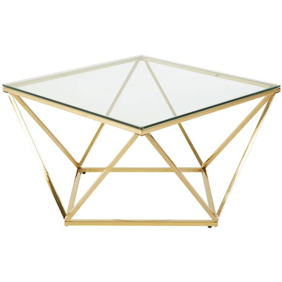 Alluras Large Clear Glass End Table With Twist Gold Frame