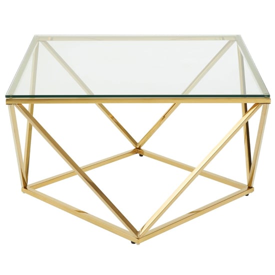 Photo of Alluras large clear glass end table with twist gold frame