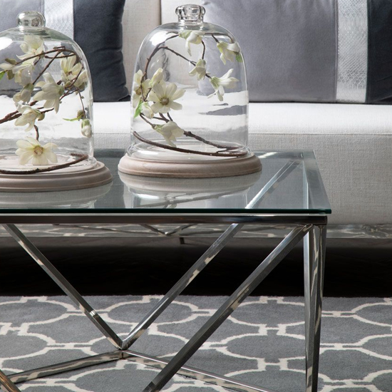 Alluras Large Clear Glass End Table With Twist Silver Frame