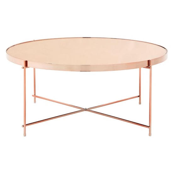Alluras Pink Glass Coffee Table With Rose Gold Frame