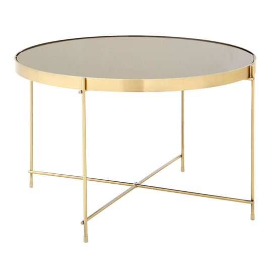 Alluras Round Large Black Glass Dining Table In Bronze Frame