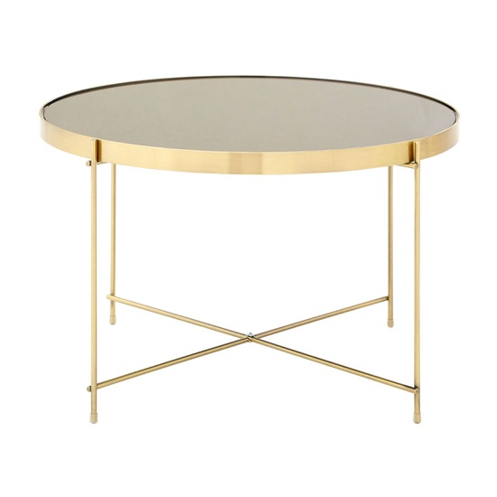 Read more about Alluras round large black glass dining table in bronze frame