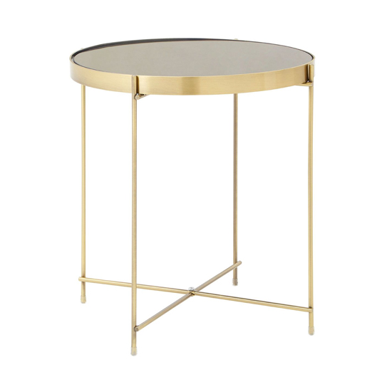 Alluras Round Small Black Glass Dining Table In Bronze Frame