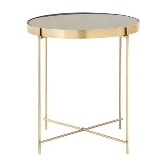 Photo of Alluras round small black glass dining table in bronze frame