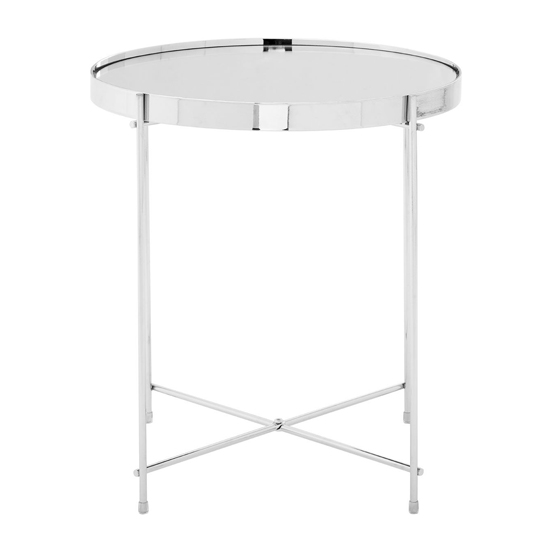Alluras Round Small Black Glass Dining Table In Silver Frame