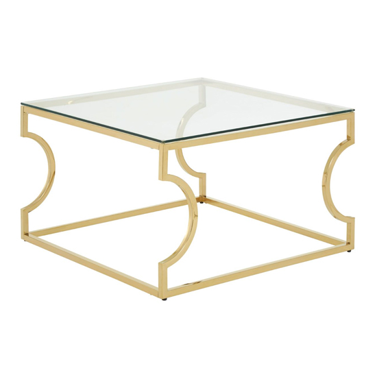 Alluras Small Clear Glass Coffee Table With Curved Gold Frame