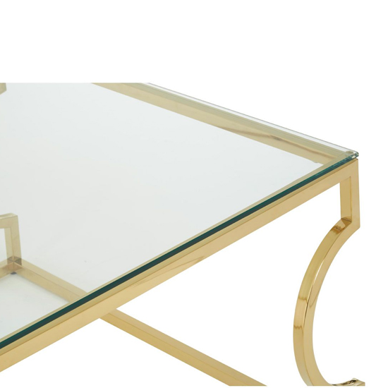 Alluras Small Clear Glass Coffee Table With Curved Gold Frame