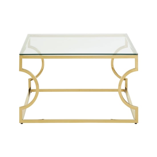 Product photograph of Alluras Small Clear Glass Coffee Table With Curved Gold Frame from Furniture in Fashion