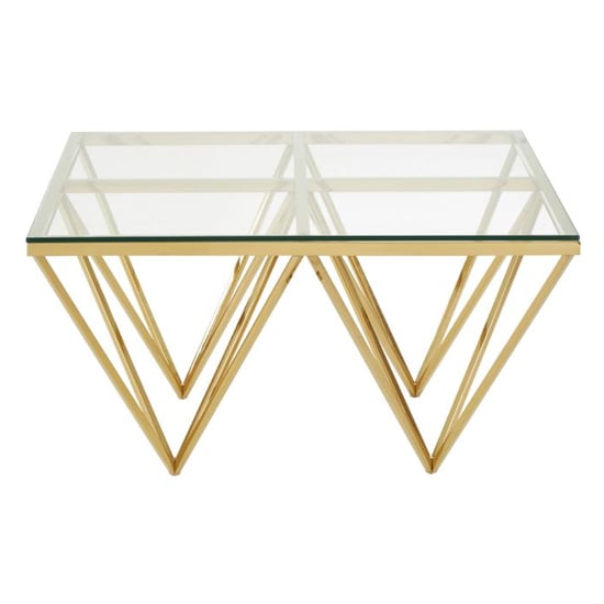 Product photograph of Alluras Small Clear Glass Coffee Table With Gold Spike Frame from Furniture in Fashion