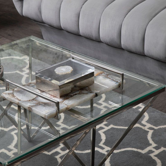 Alluras Small Clear Glass Coffee Table With Silver Spike Frame