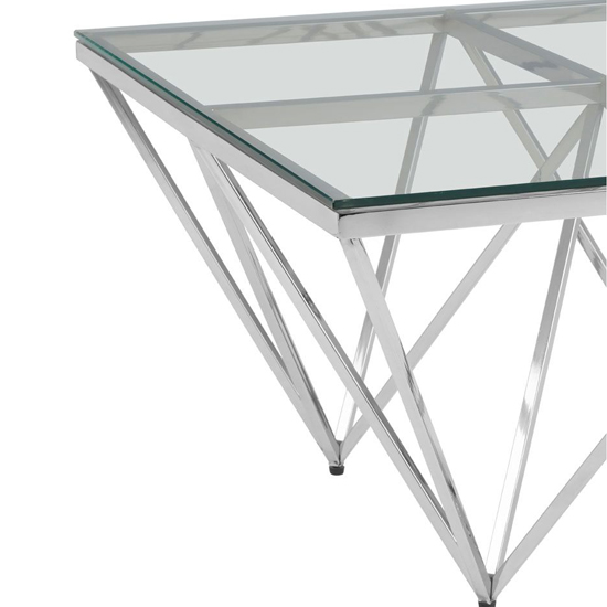 Alluras Small Clear Glass Coffee Table With Silver Spike Frame