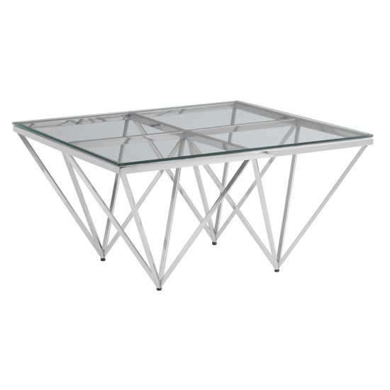 Product photograph of Alluras Small Clear Glass Coffee Table With Silver Spike Frame from Furniture in Fashion