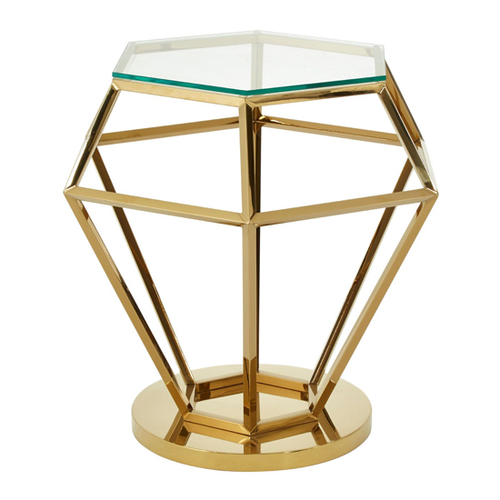 Alluras Small Clear Glass End Table With Diamond Gold Frame