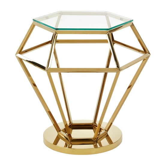 Alluras Small Clear Glass End Table With Diamond Gold Frame_1