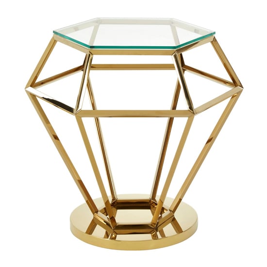 Alluras Small Clear Glass End Table With Diamond Gold Frame