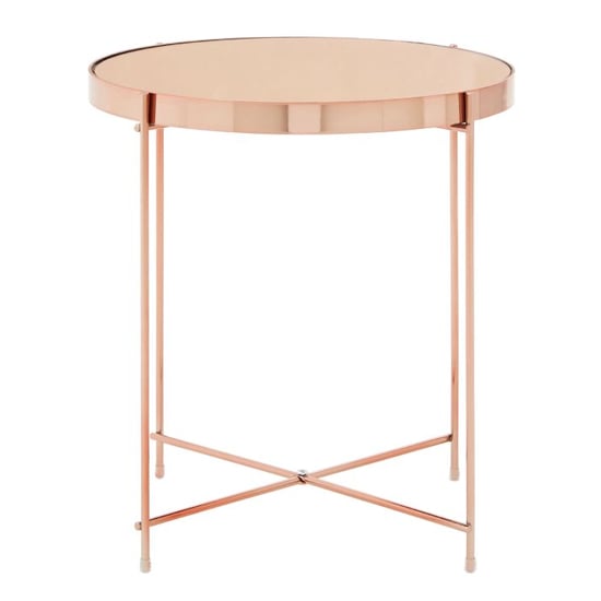 Photo of Alluras small pink glass side table with rose gold frame