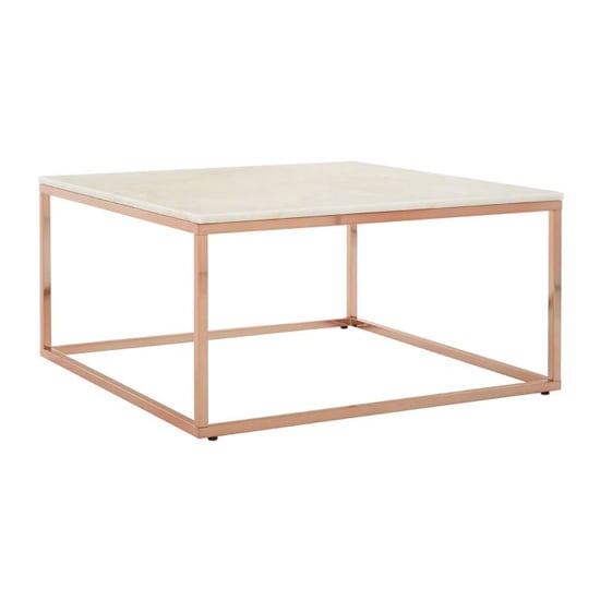 Photo of Alluras square clear glass coffee table with rose gold frame