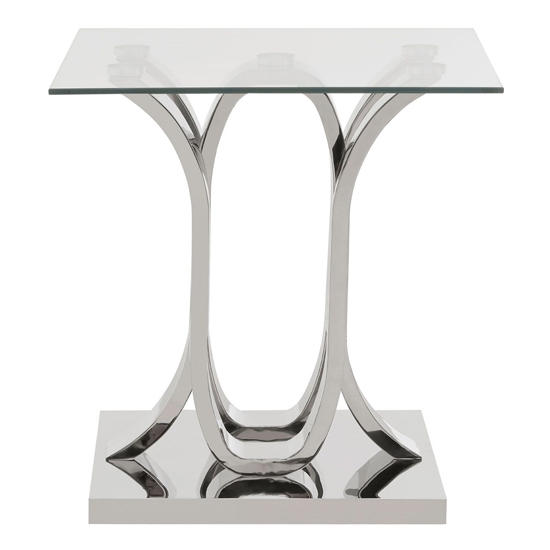 Alluras Square Clear Glass End Table With Curved Silver Frame