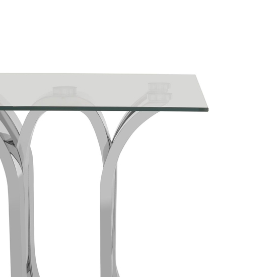 Alluras Square Clear Glass End Table With Curved Silver Frame
