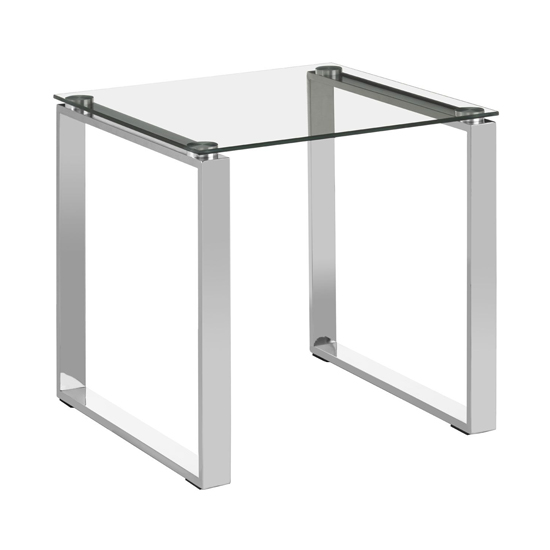 Product photograph of Alluras Square Clear Glass End Table With Silver Frame from Furniture in Fashion