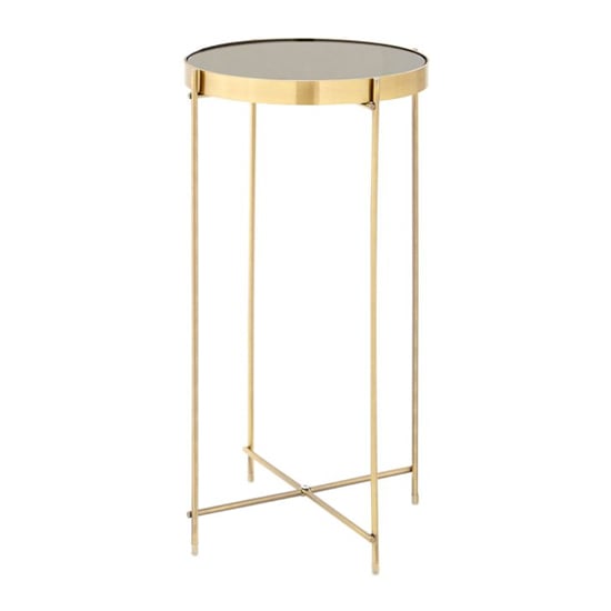 Photo of Alluras tall black glass side table with bronze frame