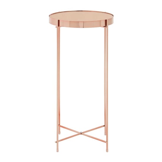 Photo of Alluras tall pink glass side table with rose gold frame