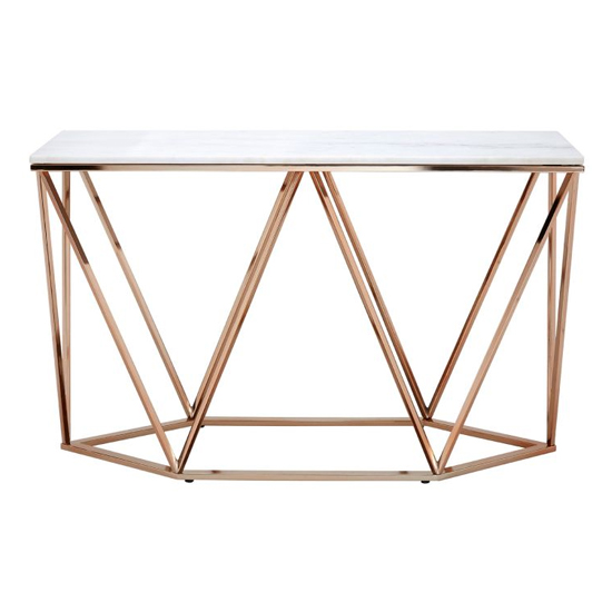 Photo of Alluras white marble console table with champagne gold frame