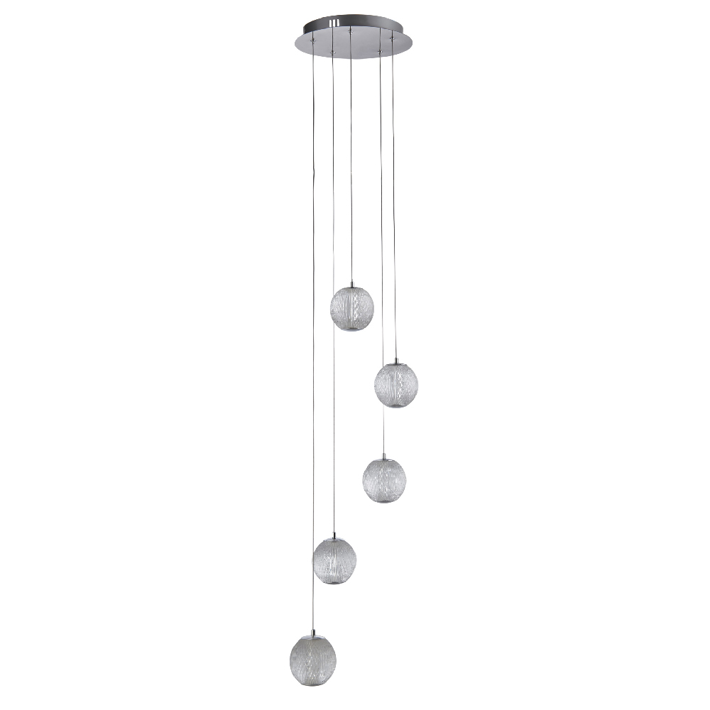 Allure Clear Acrylic Shade Multi Drop Pendant Light In Chrome