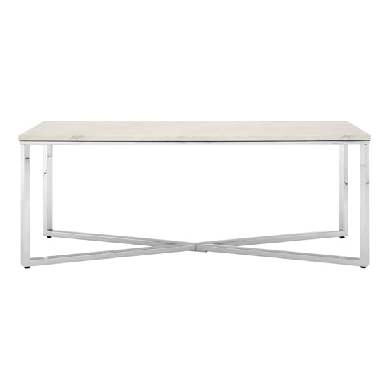 Product photograph of Alluras Coffee Table In Chrome With White Faux Marble Top from Furniture in Fashion
