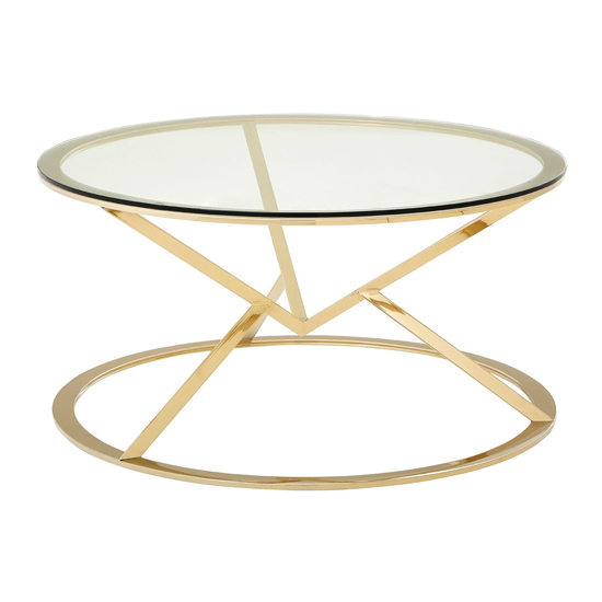 Photo of Alluras corseted round coffee table in champagne gold