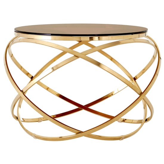 Alluras End Table In Champagne Gold With Red Tint Glass Top _2