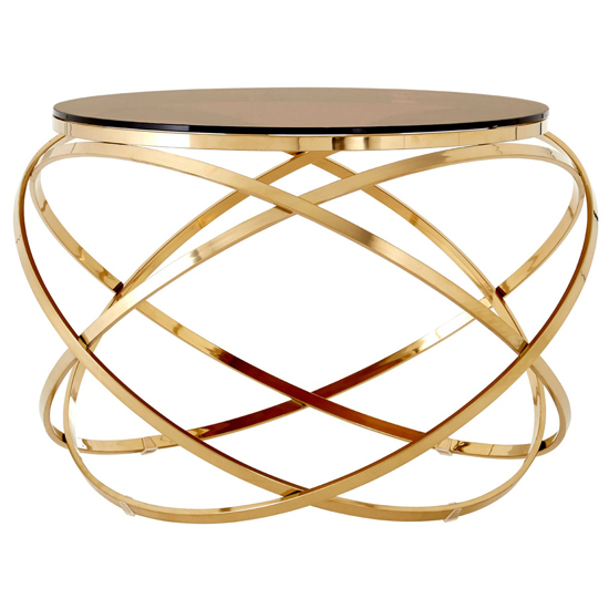 Alluras End Table In Champagne Gold With Red Tint Glass Top _2
