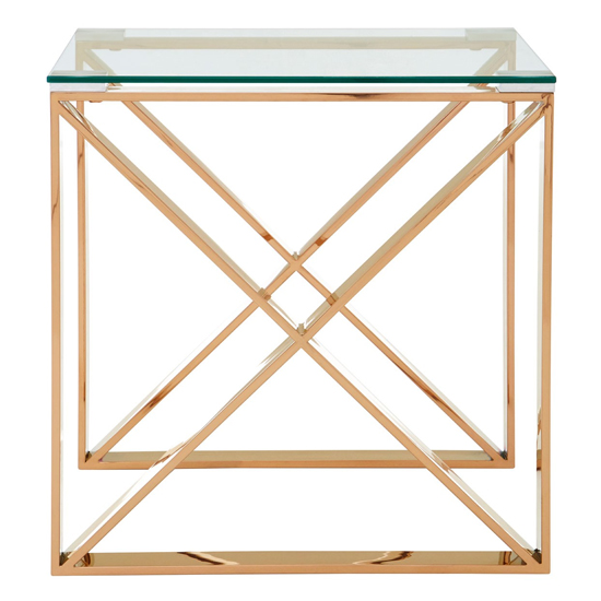 Alluras End Table In Rose Gold With Clear Glass Top  _3