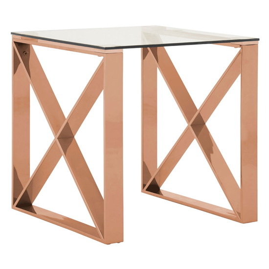 Alluras End Table In Rose Gold With Clear Glass Top