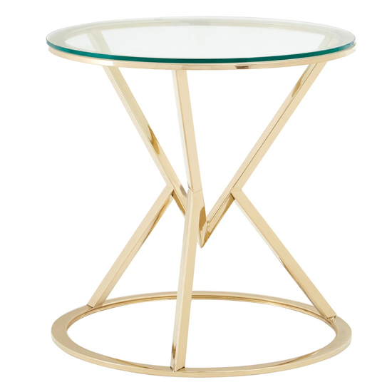 Photo of Alluras glass corseted round end table in champagne