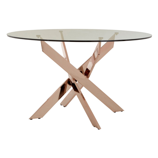 Allure Intersected Dining Table In Rose Gold Fif Allure Intersected Dining Table In Rose, Round Glass Dining Table With Rose Gold Legs
