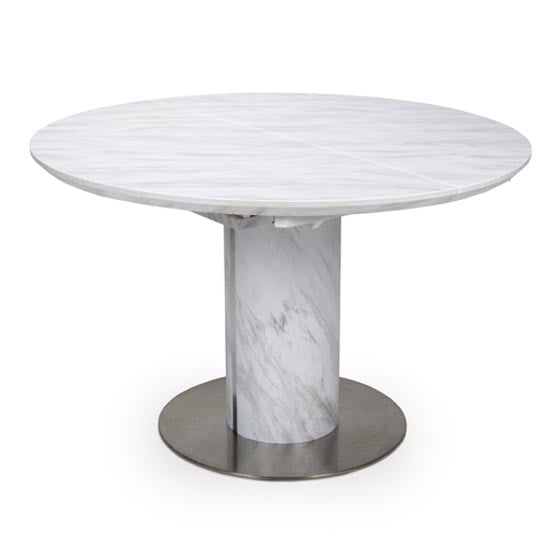 Read more about Allora round extending dining table in white marble effect