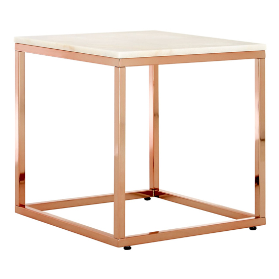 Alluras Square End Table In Rose Gold With White Marble Top _2