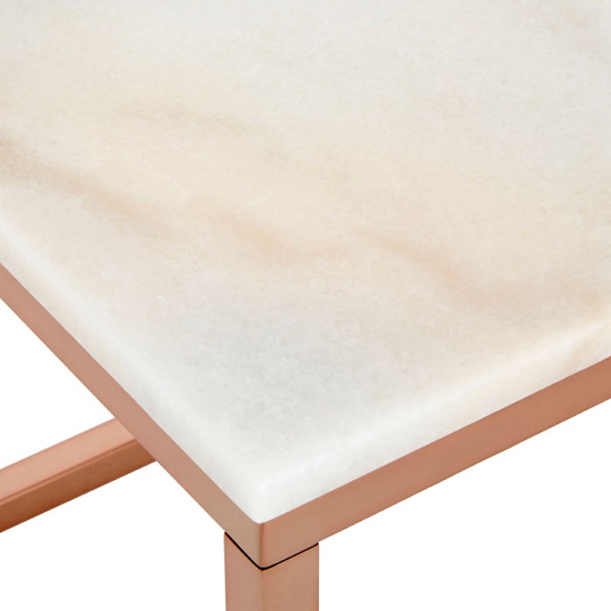 Alluras Square End Table In Rose Gold With White Marble Top _4