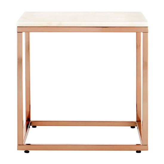 Alluras Square End Table In Rose Gold With White Marble Top _1