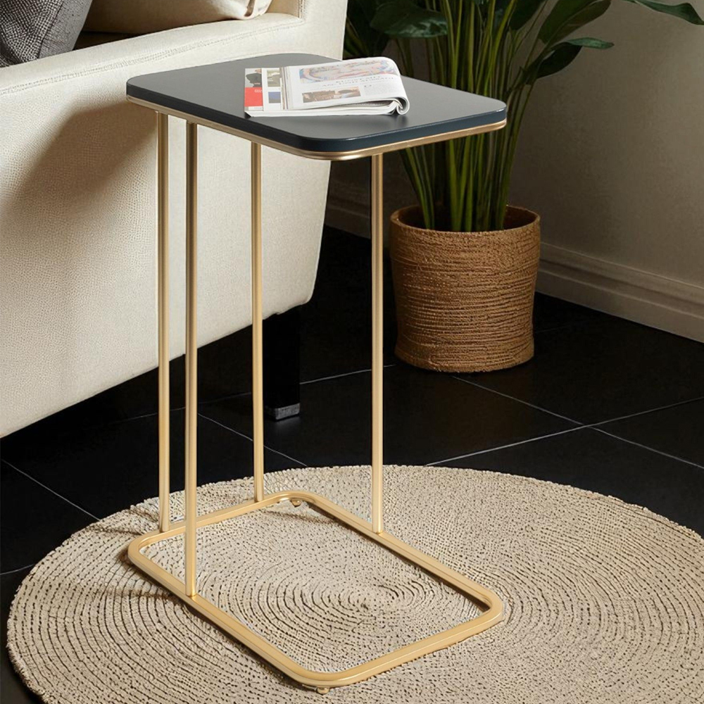 Almancil Anthracite Wooden Top Side Table with Tubular Steel Gold Base