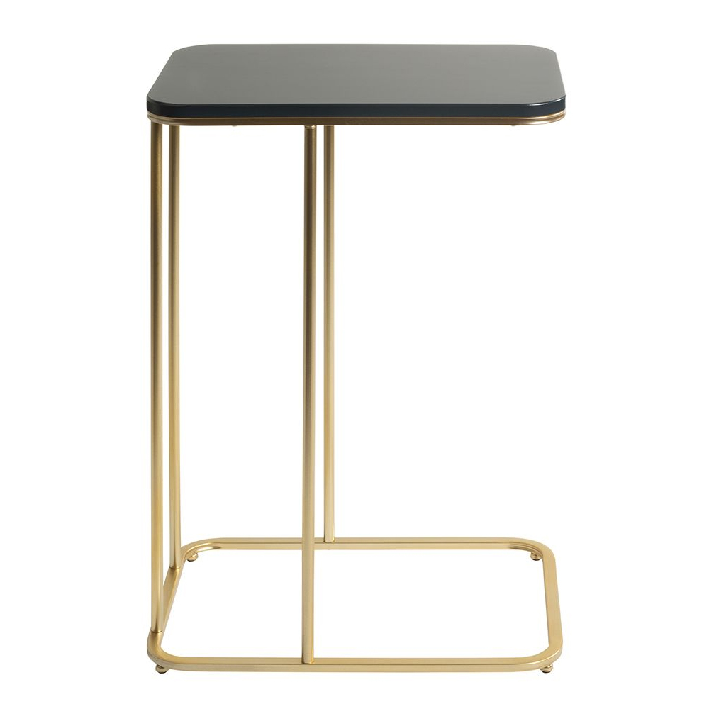 Almancil Anthracite Wooden Top Side Table with Tubular Steel Gold Base