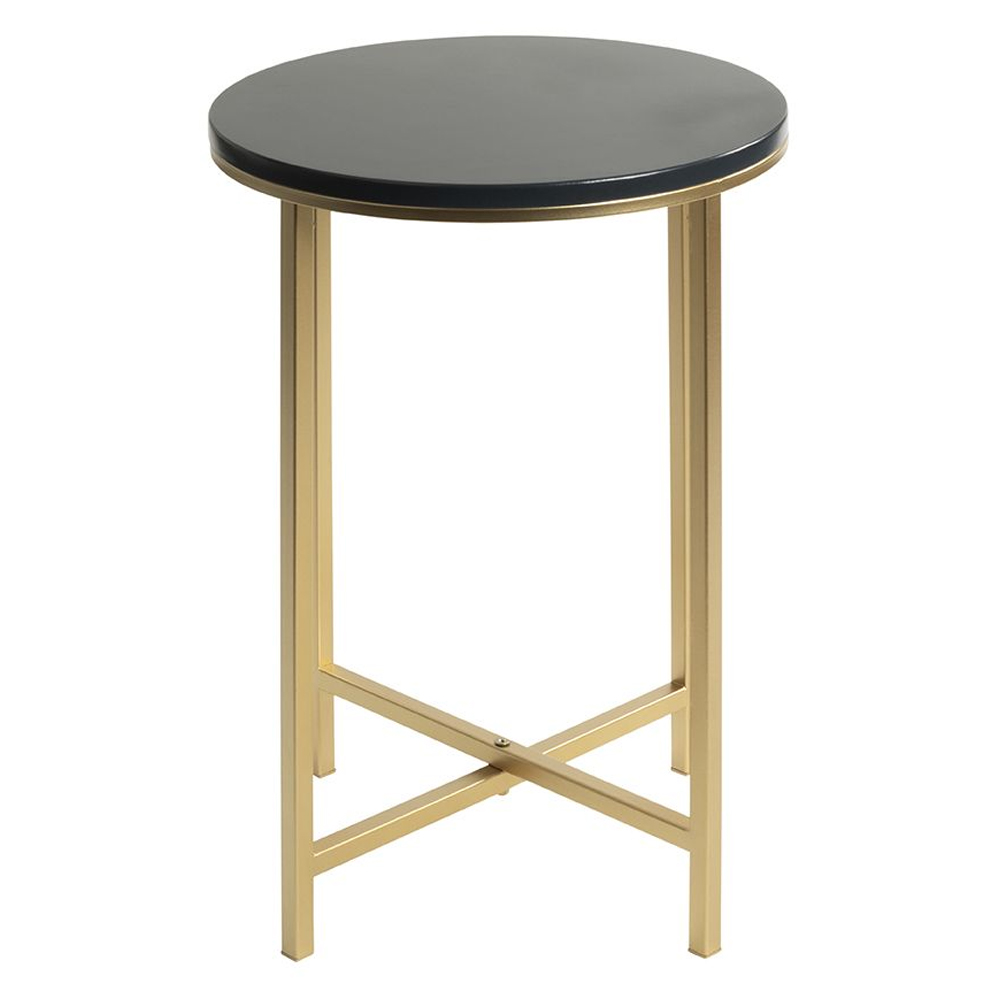 Almancil Round Anthracite Wooden Top Side Table with Tubular Steel Gold Base