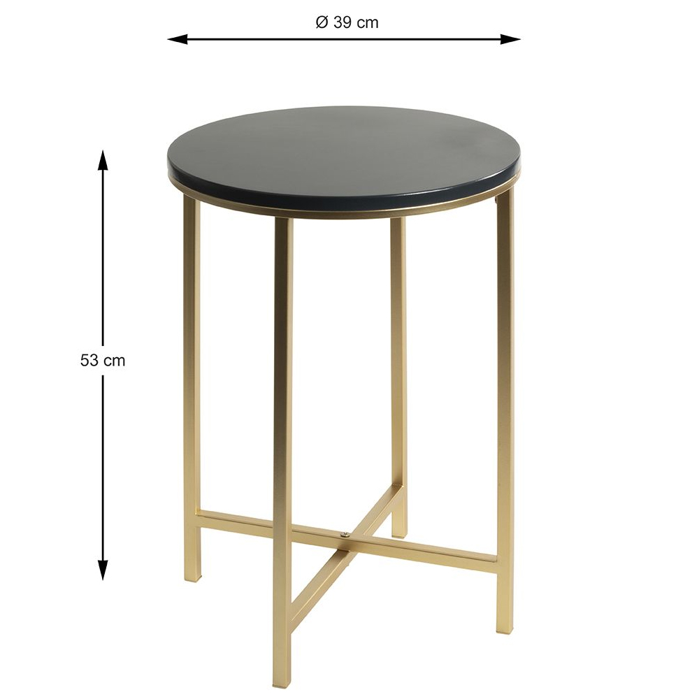 Almancil Round Anthracite Wooden Top Side Table with Tubular Steel Gold Base