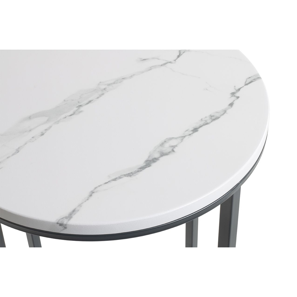 Almancil Round White Marble Effect Top Side Table with Tubular Steel Anthracite Base