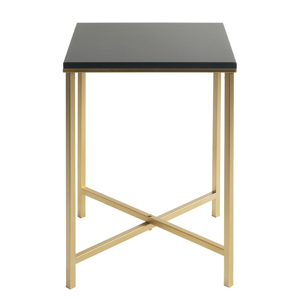 Almancil Square Anthracite Wooden Top Side Table with Tubular Steel Gold Base